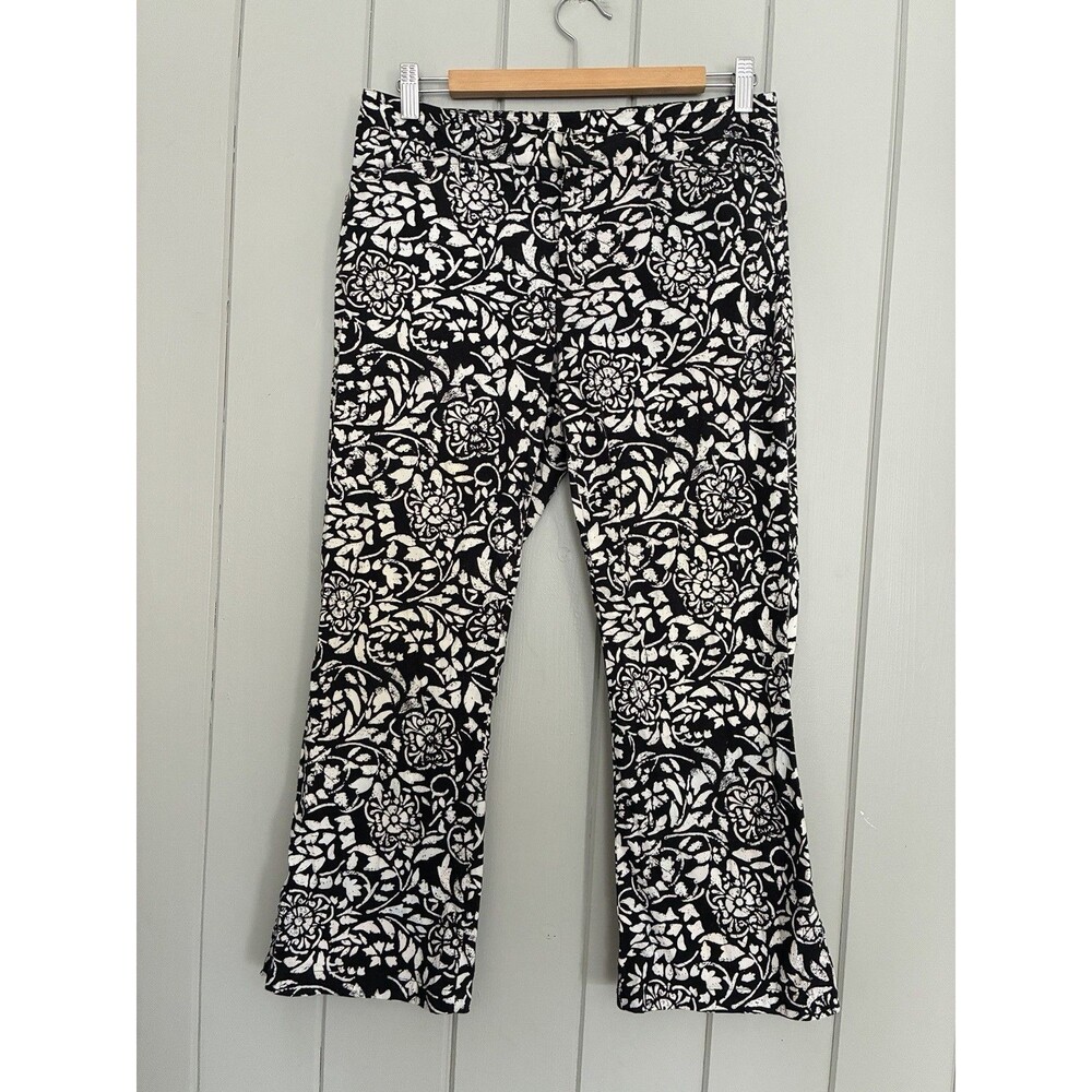 Vtg Ralph Ralph Lauren Kick Flare Pants 8 Black White Floral Printed Cotton